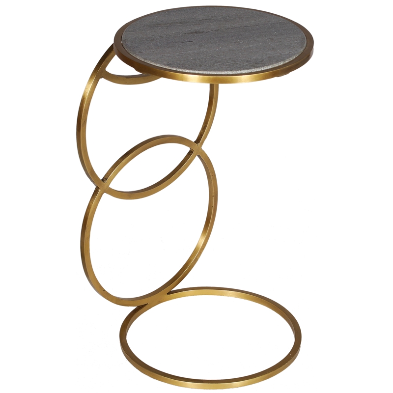 Home Square Side Table in Metallic Gold and Gray Marble - Set of 2