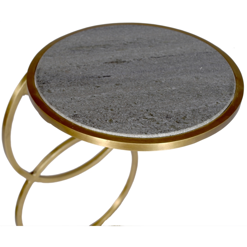 Home Square Side Table in Metallic Gold and Gray Marble - Set of 2