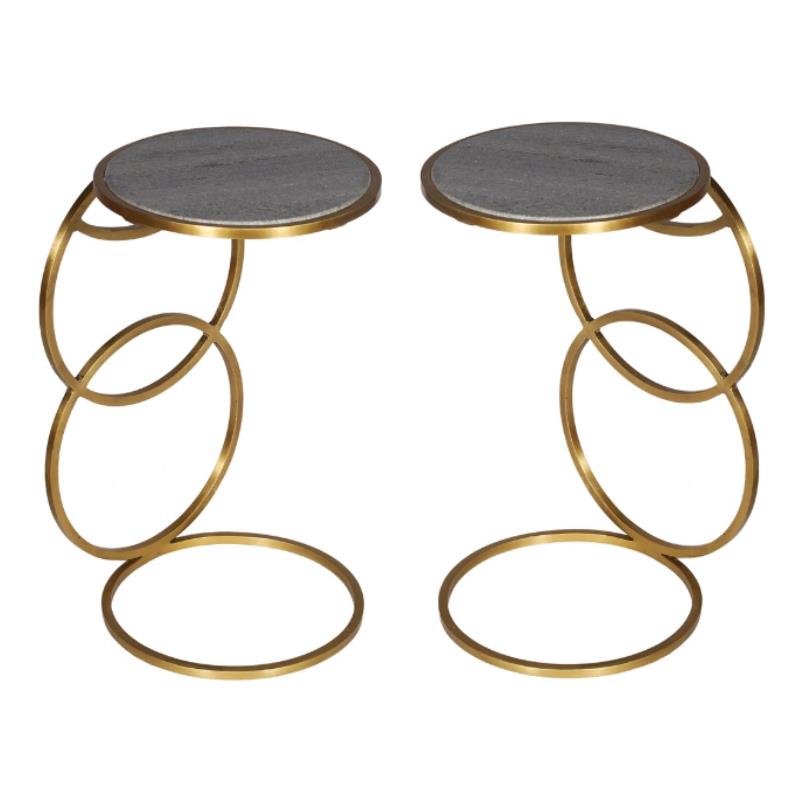 Home Square Side Table in Metallic Gold and Gray Marble - Set of 2