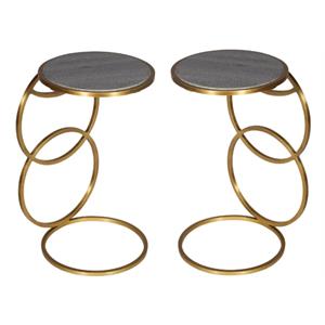 Home Square Side Table in Metallic Gold and Gray Marble - Set of 2