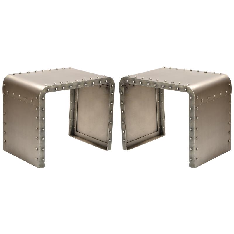 Home Square Cast Iron Side Table in Gold Featuring Studded Detailing - Set of 2