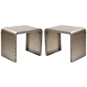 Home Square Cast Iron Side Table in Gold Featuring Studded Detailing - Set of 2