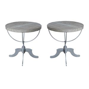 Home Square Round Solid Wood Table with Cast Iron Base in Brown - Set of 2