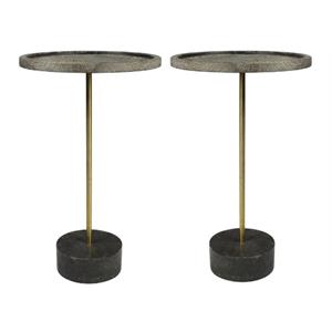 Home Square 26&quot Solid Wood End Table with Marble Base in Brown - Set of 2