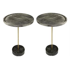 Home Square 30&quot Solid Wood End Table with Marble Base in Brown - Set of 2