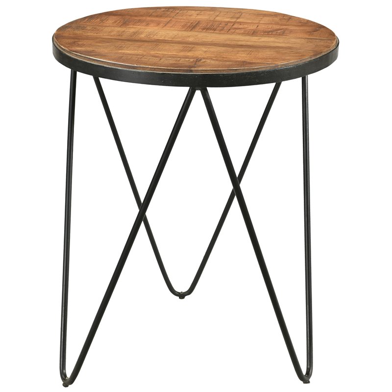 Home Square Solid Wood Round End Table in Brown Finish - Set of 2
