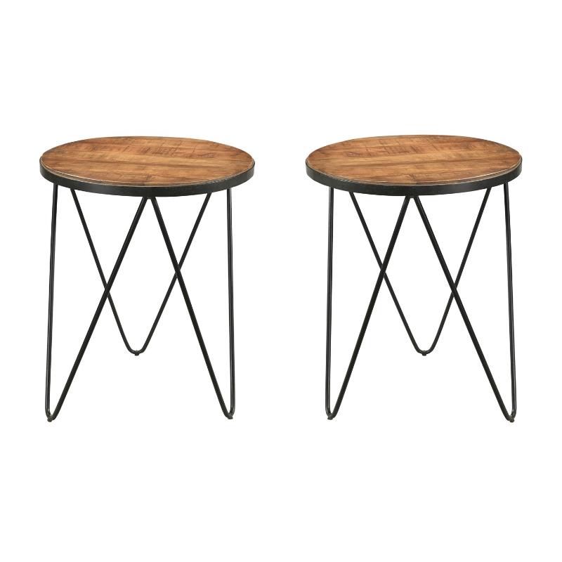 Home Square Solid Wood Round End Table in Brown Finish - Set of 2