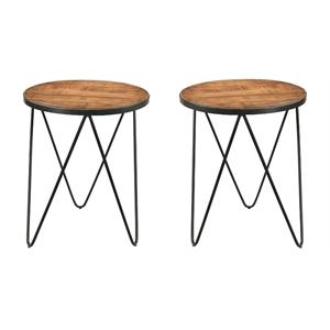 Home Square Solid Wood Round End Table in Brown Finish - Set of 2