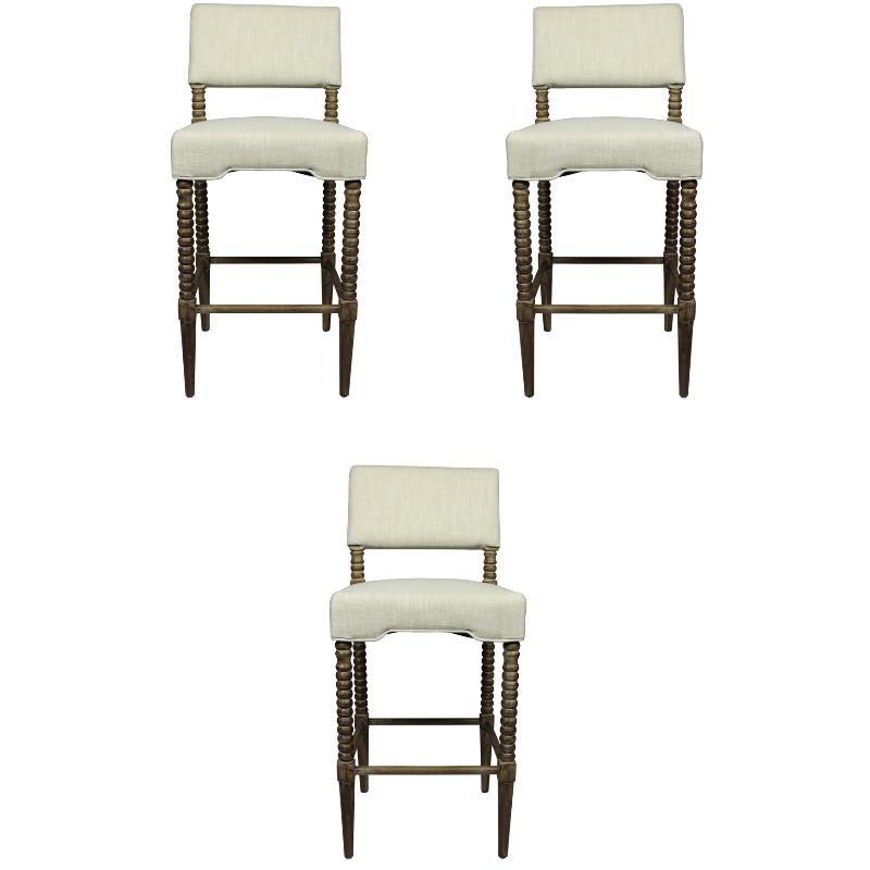 Home Square Upholstered Fabric Bar Stool in Natural Finish - Set of 3