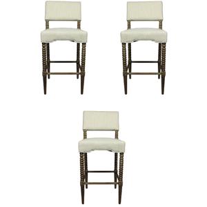 Home Square Upholstered Fabric Bar Stool in Natural Finish - Set of 3