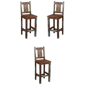 Home Square Coastal Solid Wood Bar Chair in Multi-Color - Set of 3