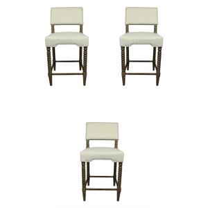 Home Square 41&quot Traditional Fabric & Wood Counter Stool in Natural - Set of 3