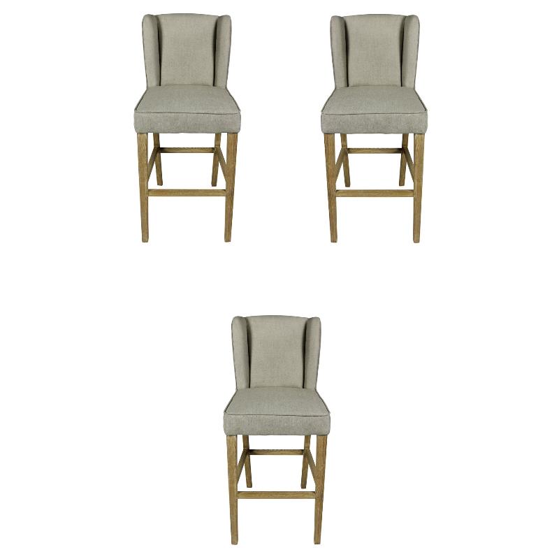 Home Square Upholstered Fabric Bar Stool in Natural - Set of 3