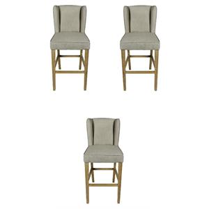 Home Square Upholstered Fabric Bar Stool in Natural - Set of 3