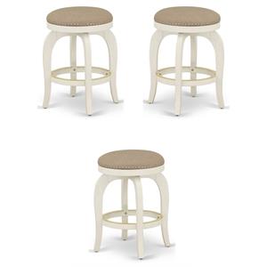 Home Square 24&quot Wood Swivel Backless Bar Stool in Linen White - Set of 3