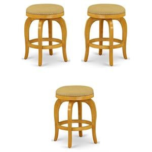Home Square 24&quot Wood Swivel Backless Bar Stool in Vegas Gold & Oak - Set of 3