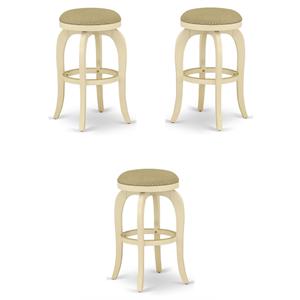 Home Square 30&quot Wood Swivel Backless Bar Stool in Linen White - Set of 3