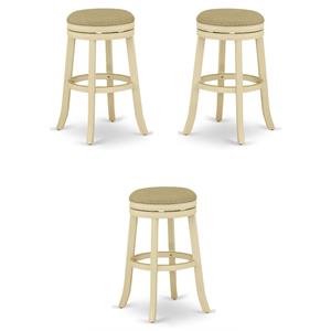 Home Square 30&quot Wood Backless Bar Stool in Linen White - Set of 3