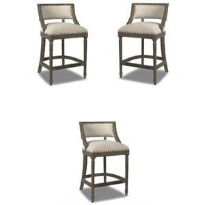 Home Square 26.5&quot Farmhouse Height Bar Stool in Light Beige - Set of 3