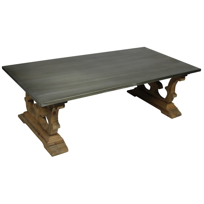 Home Square Solid Wood Cocktail Table with Zinc Top in Natural - Set of 2