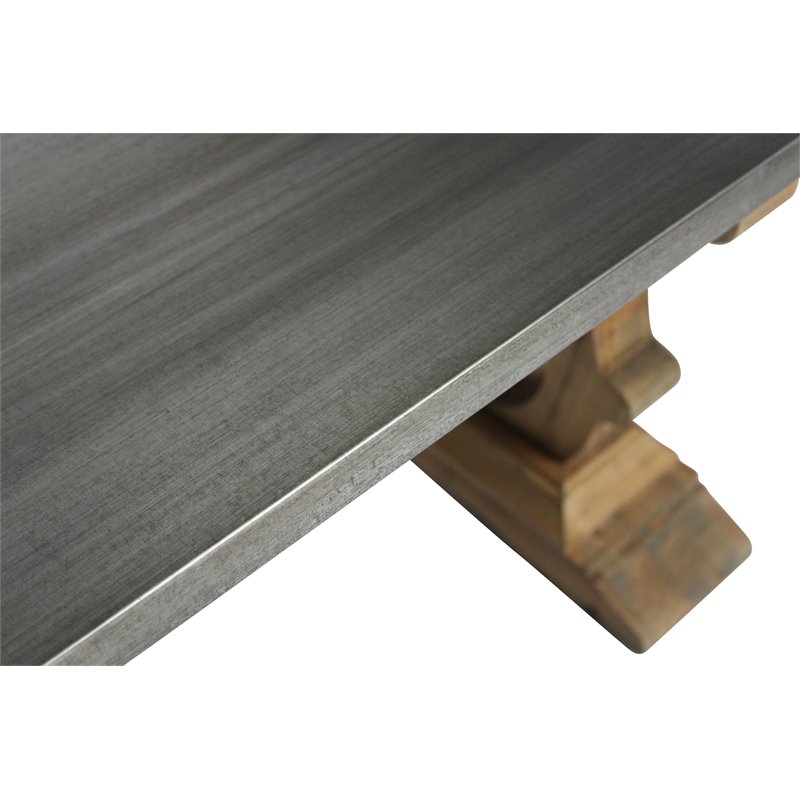 Home Square Solid Wood Cocktail Table with Zinc Top in Natural - Set of 2