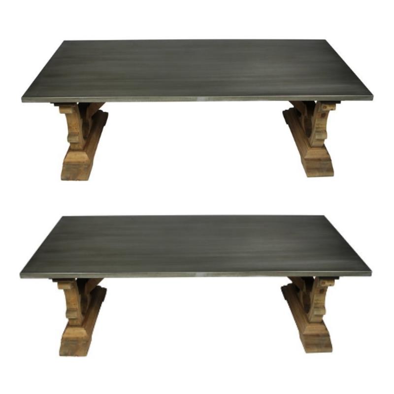 Home Square Solid Wood Cocktail Table with Zinc Top in Natural - Set of 2