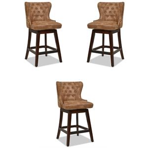 Home Square Tufted High Back Counter Height Barstool in Tan Brown - Set of 3