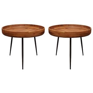 Home Square Solid Wood Round Side Table in Natural Finish - Set of 2