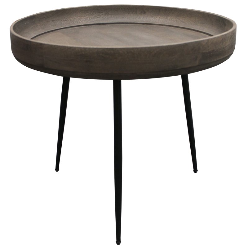 Home Square Solid Wood Round Side Table in Gray Finish - Set of 2