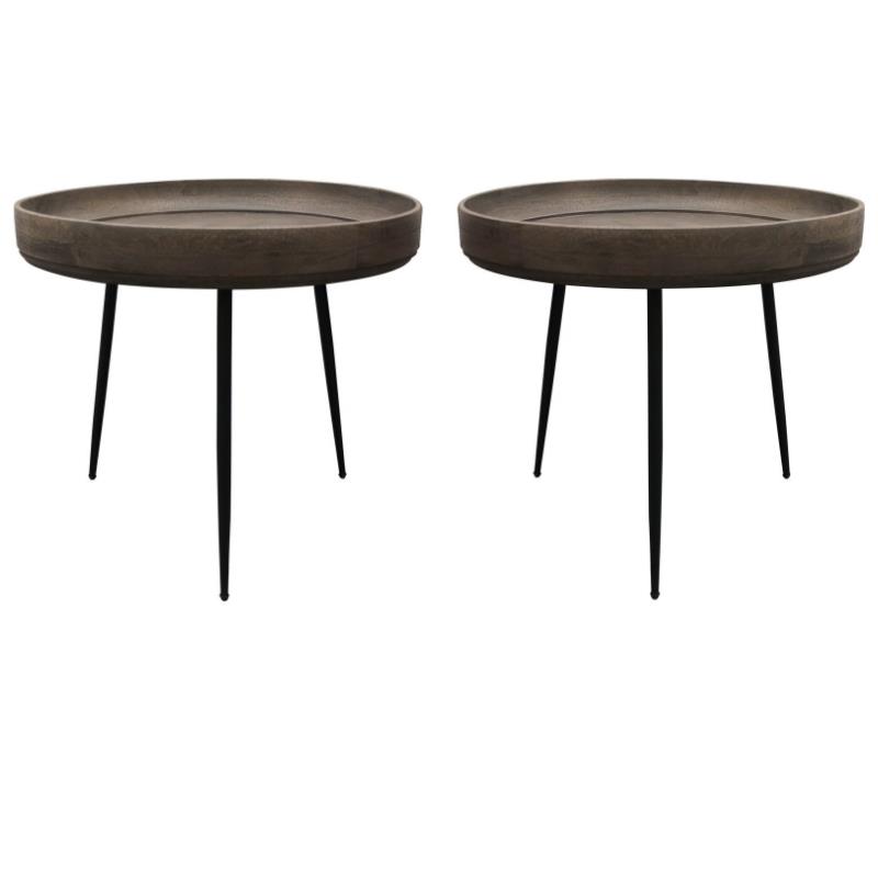 Home Square Solid Wood Round Side Table in Gray Finish - Set of 2