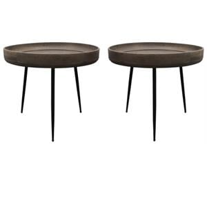 Home Square Solid Wood Round Side Table in Gray Finish - Set of 2