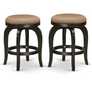 Home Square 24&quot Wood Swivel Backless Bar Stool in Black & Brown - Set of 2