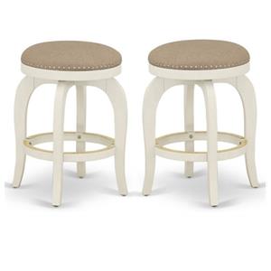 Home Square 24&quot Wood Swivel Backless Bar Stool in Linen White - Set of 2