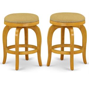 Home Square 24&quot Wood Swivel Backless Bar Stool in Vegas Gold & Oak - Set of 2