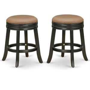 Home Square 24&quot Wood Backless Bar Stool in Black & Brown - Set of 2
