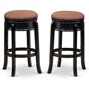Home Square 30&quot Round Wood Counter Bar Stool in Black & Brown - Set of 2