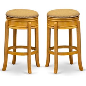Home Square 30&quot Round Wood Counter Bar Stool in Vegas Gold & Oak - Set of 2
