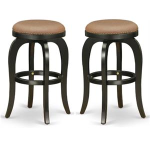 Home Square 30&quot Wood Swivel Backless Bar Stool in Black & Brown - Set of 2