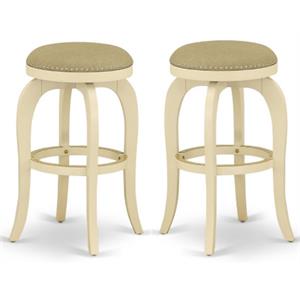 Home Square 30&quot Wood Swivel Backless Bar Stool in Linen White - Set of 2