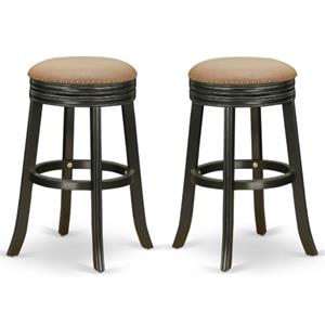 Home Square 30&quot Wood Backless Bar Stool in Black & Brown - Set of 2