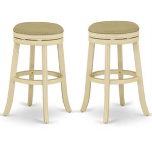 Home Square 30&quot Wood Backless Bar Stool in Linen White - Set of 2
