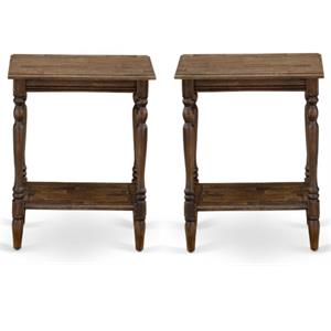 Home Square Wood End Table with Open Storage in Jacobean Brown - Set of 2