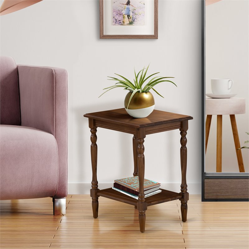 Home Square Wood End Table with Open Storage in Antique Walnut - Set of 2