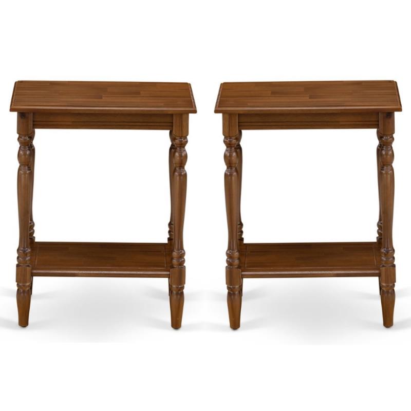 Home Square Wood End Table with Open Storage in Antique Walnut - Set of 2