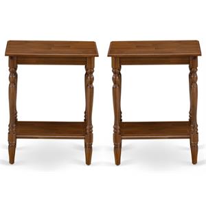 home square wood end table with open storage in antique walnut - set of 2