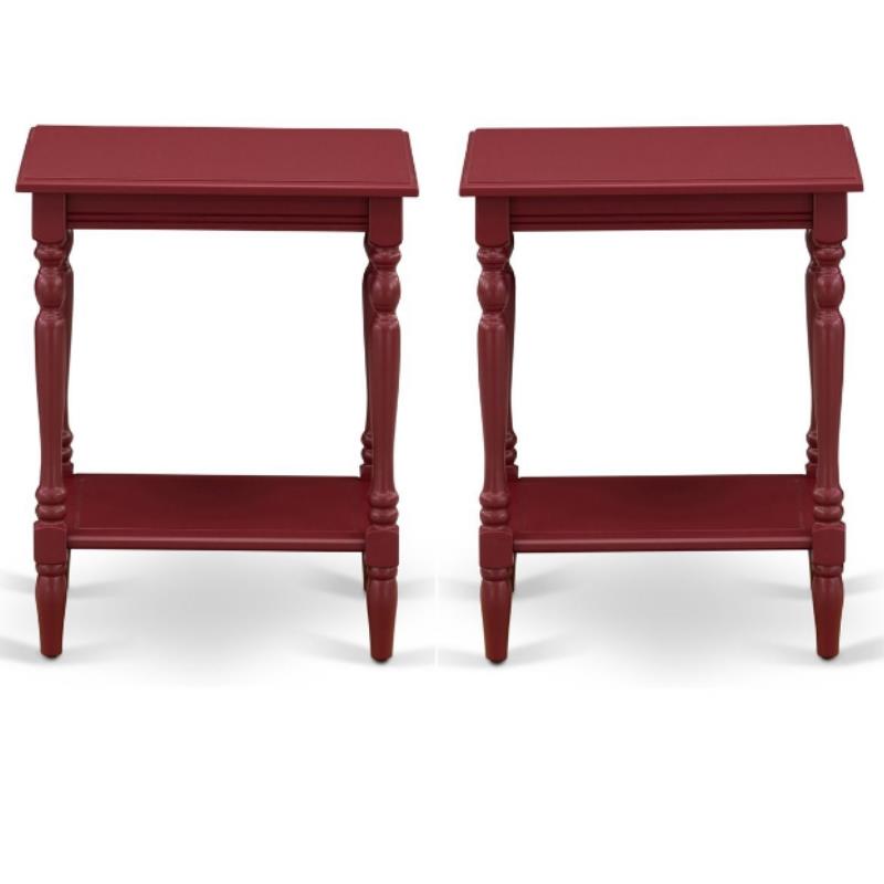 Home Square Wood End Table with Open Storage in Burgundy Red - Set of 2