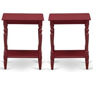 Home Square Wood End Table with Open Storage in Burgundy Red - Set of 2