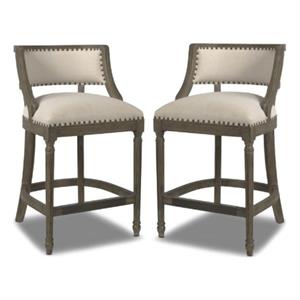Home Square 26.5&quot Farmhouse Height Bar Stool in Light Beige - Set of 2