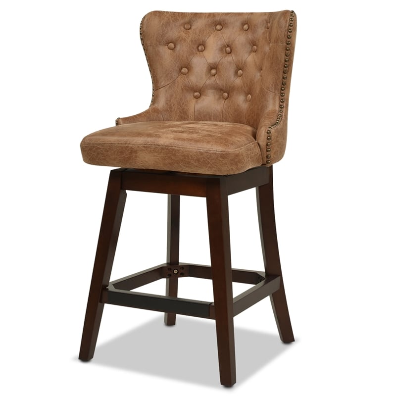 Home Square Tufted High Back Counter Height Barstool in Tan Brown - Set of 2