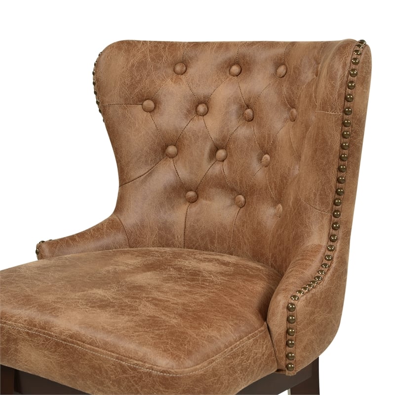 Home Square Tufted High Back Counter Height Barstool in Tan Brown - Set of 2